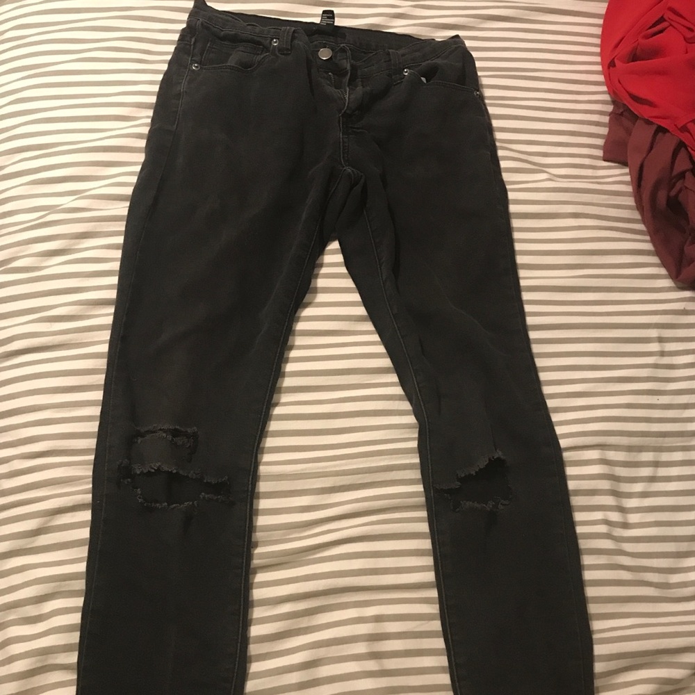 Forever 21 Ripped Black Jeans